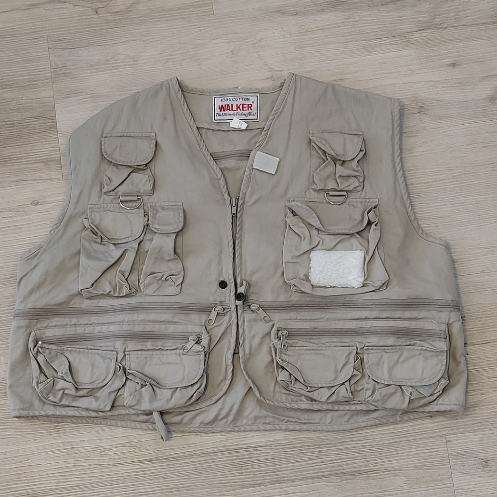 WALKER Men's Vintage Utility Sporting Vest in Cream Large